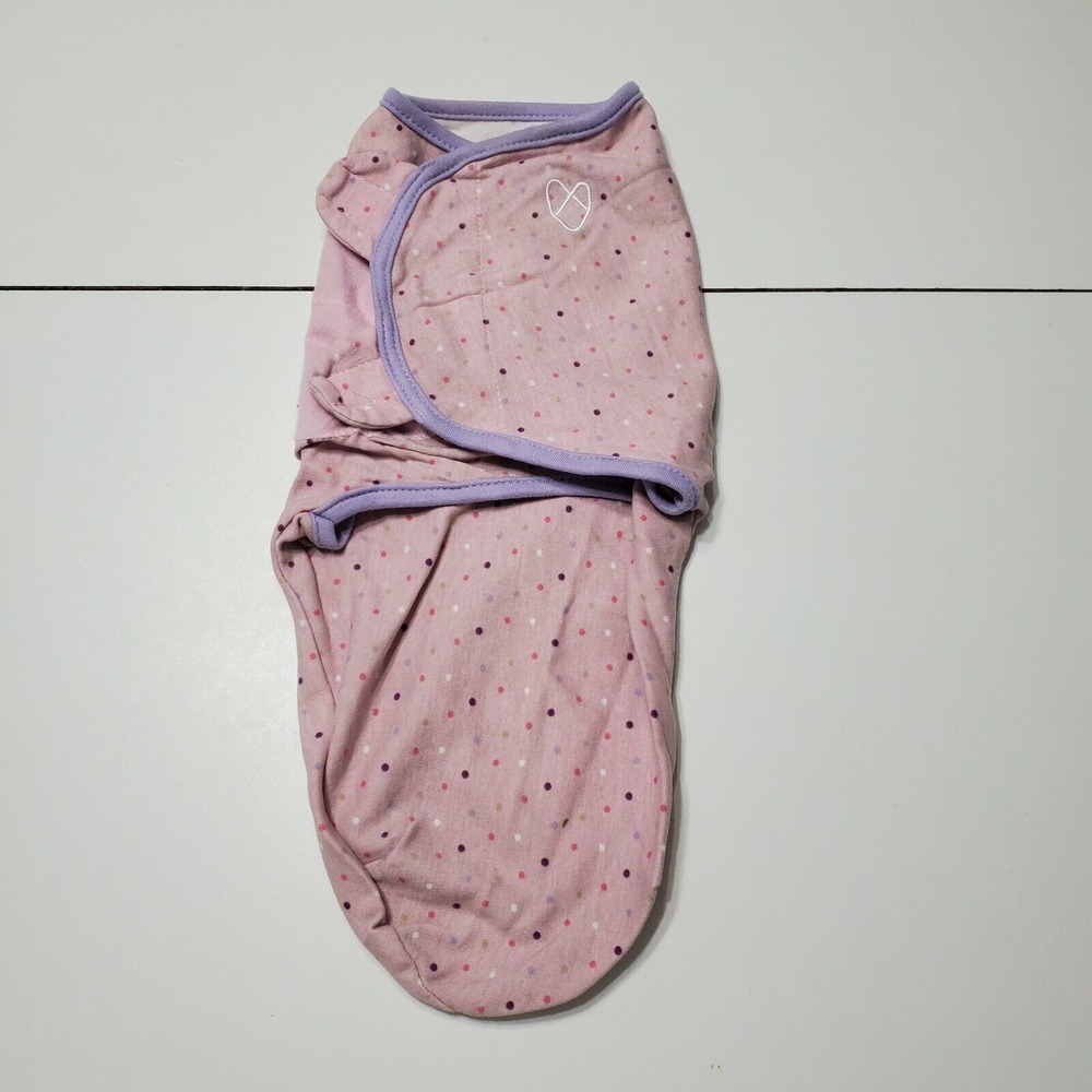 Swaddle Me Girl SM/MED Sleep Sacks Polka Dot Trim Snug Swaddles Cotton 7-14 Ibs
